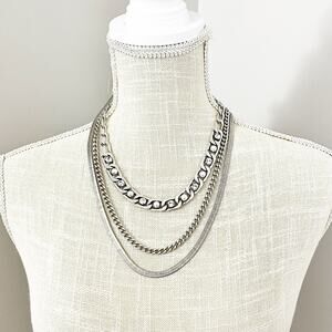 NEW Chico's Pearl & Layered Silver Chain Necklace